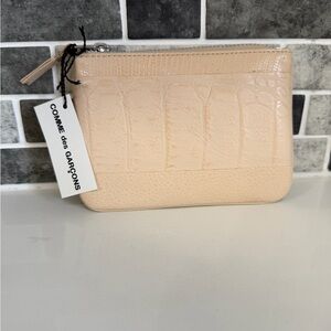 Comme des Garçons Pale Beige Croc-Embossed Leather Zip Pouch
